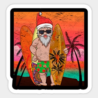 Funny Surfer Santa Claus Summer Sunset Christmas In July Sticker